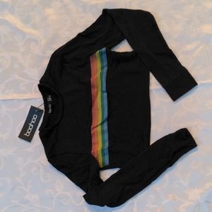 Ruby rainbow stripe knitted crop black boohoo nwt